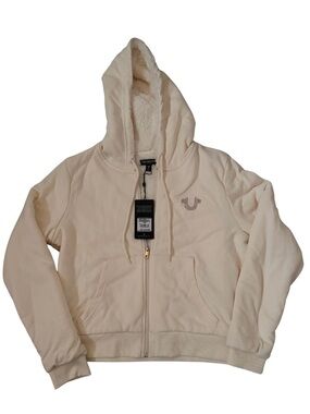 True Religion Cream Sherpa-Lined Hoodie Jacket